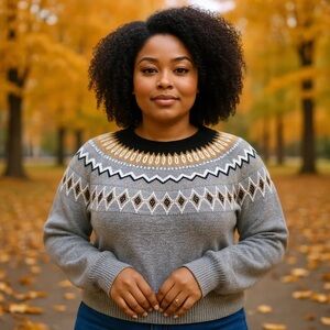 Crown & Ivy Womens Nordic Knit Sweater Size 3X Fair Isle‎ Preppy Fall Ski Lodge